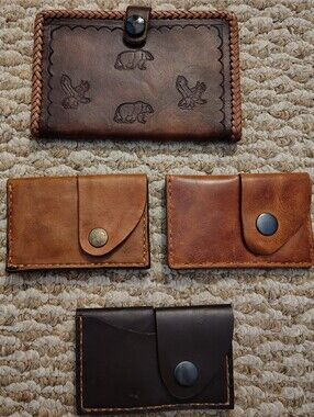 Handcrafted Brown Leather Wallet Set for Men - Rustic Card Holders & Bifold